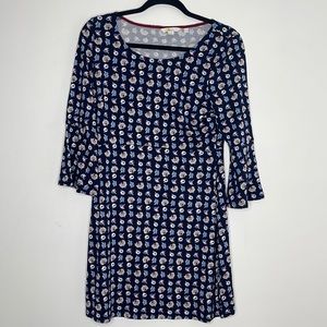 Boden Blue scoop neck floral dress 3/4 sleeves size 8